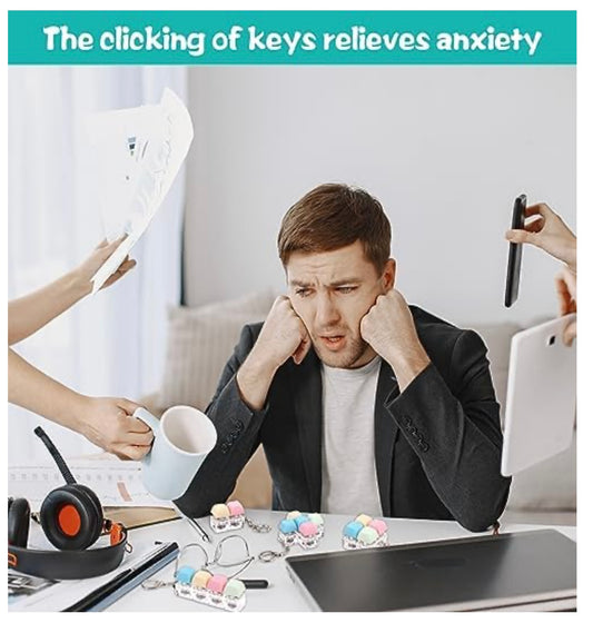 4 Pcs Keyboard Fidget Keychain Decompression Toys Keyboard Fidget Clicker Finger Keyboard Toys,Fidget Keychain with LED Light Stress Relief Keyboard,Keyboard Clicker for Gifts to Pass The Boring Time
