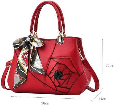 ALANES Handbag Shoulder Bag Ladies Satchel Tote Bag Flower Design Luxury Women Handbag PU Fashion Shoulder Bag (Black)