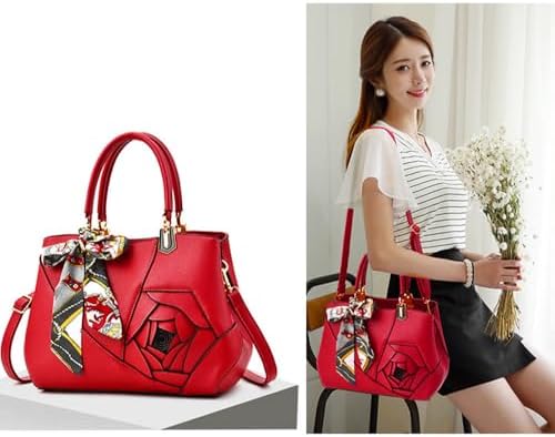 ALANES Handbag Shoulder Bag Ladies Satchel Tote Bag Flower Design Luxury Women Handbag PU Fashion Shoulder Bag (Black)