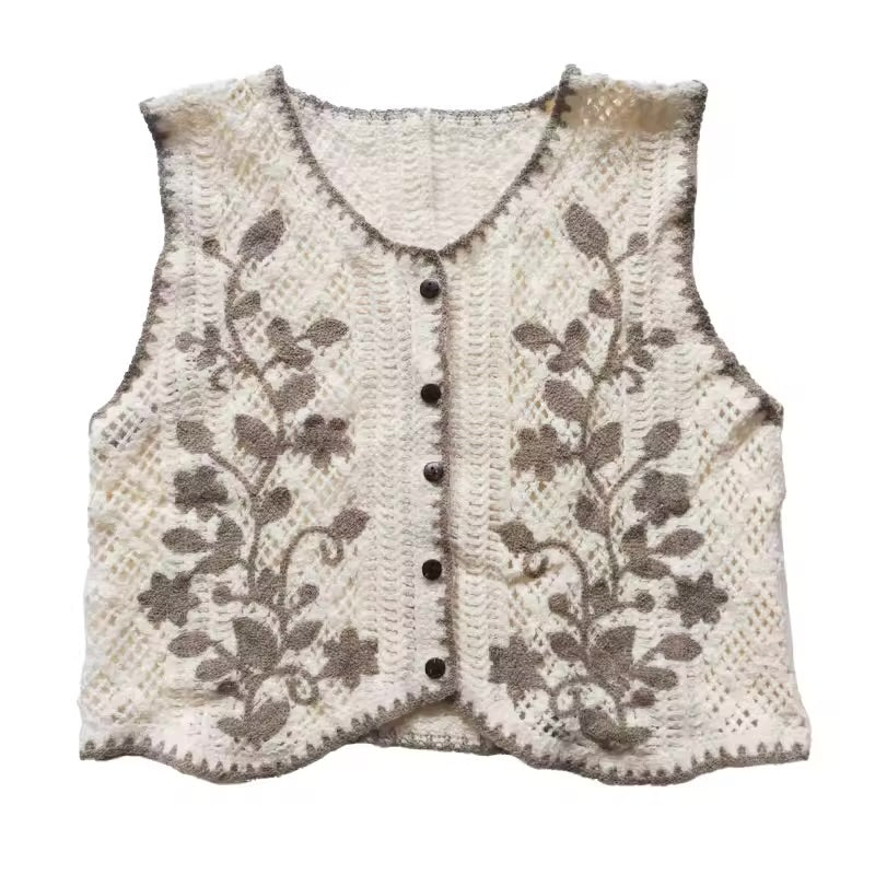 Flower Embroidery Crochet Waistcoat Top Sleeveless