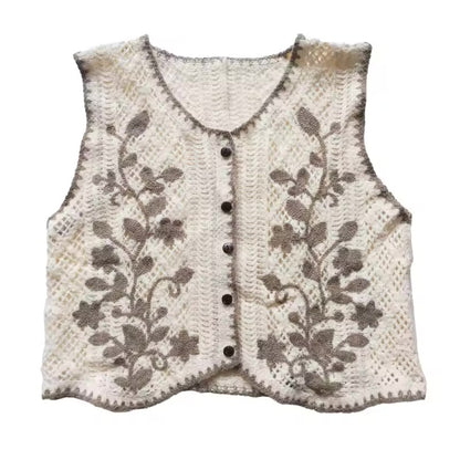 Flower Embroidery Crochet Waistcoat Top Sleeveless
