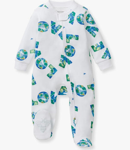 Burt's Bees Baby Boys' Organic Cotton Sleep and Play Footed Pajamas, One-piece Zip Front Romper, Baby Essentials