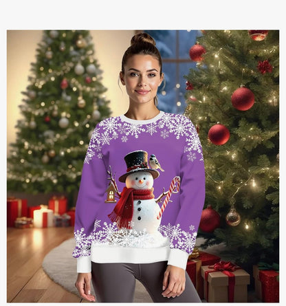 Christmas Sweatshirts for Women:Funny Snowman Printing Xmas Holiday Crewneck Long Sleeve Pullover Top