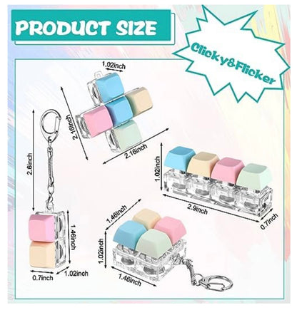 4 Pcs Keyboard Fidget Keychain Decompression Toys Keyboard Fidget Clicker Finger Keyboard Toys,Fidget Keychain with LED Light Stress Relief Keyboard,Keyboard Clicker for Gifts to Pass The Boring Time