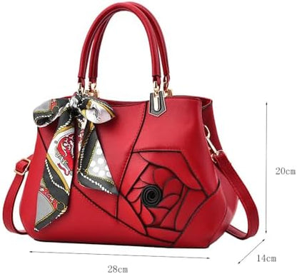 ALANES Handbag Shoulder Bag Ladies Satchel Tote Bag Flower Design Luxury Women Handbag PU Fashion Shoulder Bag (Black)