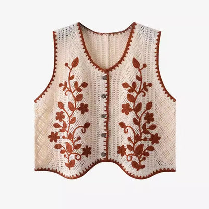 Flower Embroidery Crochet Waistcoat Top Sleeveless