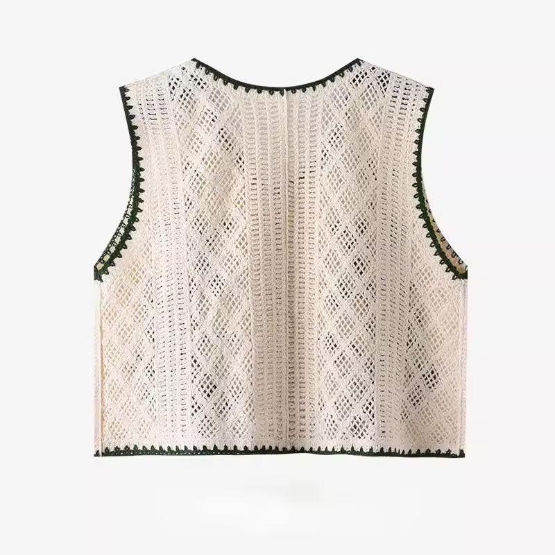 Flower Embroidery Crochet Waistcoat Top Sleeveless