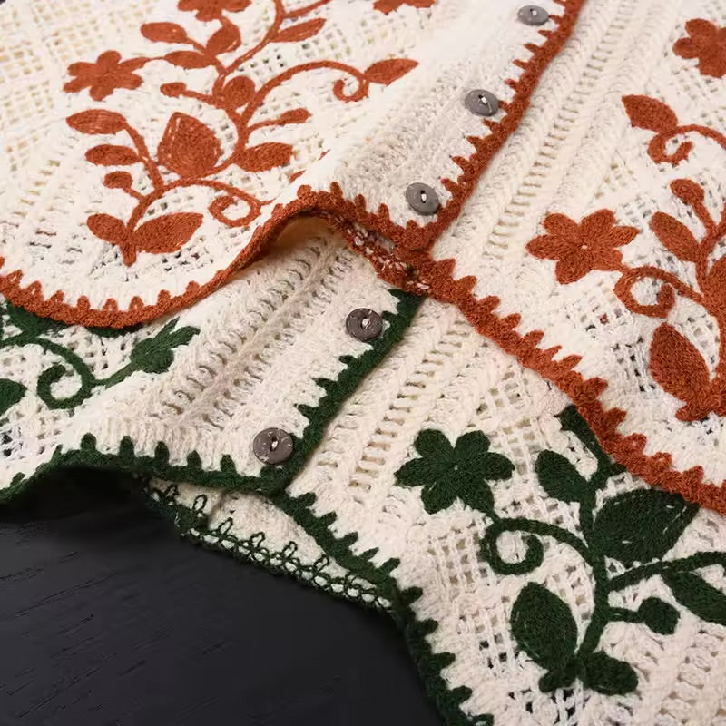 Flower Embroidery Crochet Waistcoat Top Sleeveless