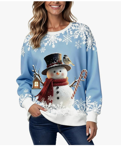 Christmas Sweatshirts for Women:Funny Snowman Printing Xmas Holiday Crewneck Long Sleeve Pullover Top