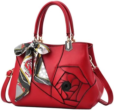 ALANES Handbag Shoulder Bag Ladies Satchel Tote Bag Flower Design Luxury Women Handbag PU Fashion Shoulder Bag (Black)