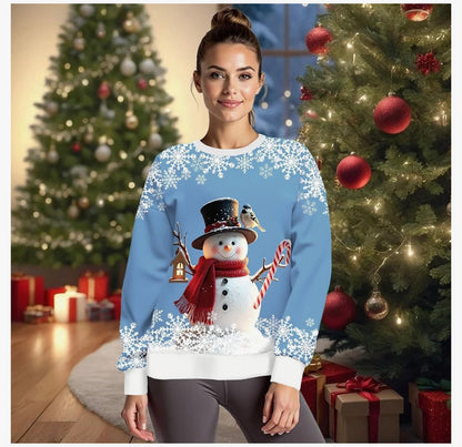 Christmas Sweatshirts for Women:Funny Snowman Printing Xmas Holiday Crewneck Long Sleeve Pullover Top