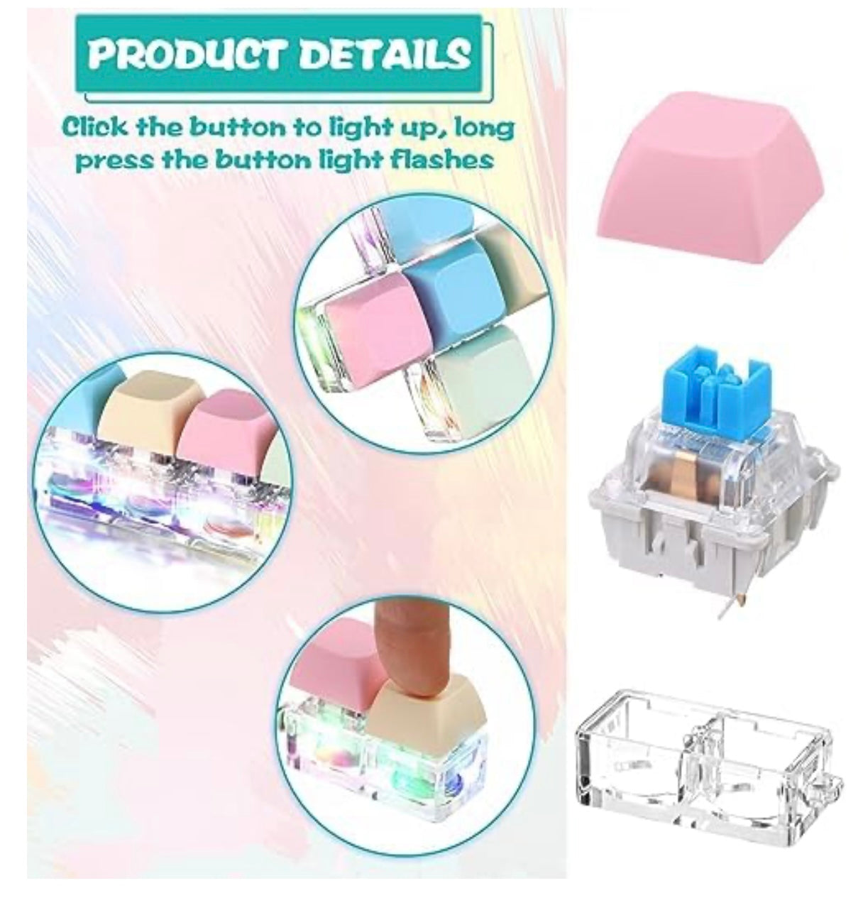 4 Pcs Keyboard Fidget Keychain Decompression Toys Keyboard Fidget Clicker Finger Keyboard Toys,Fidget Keychain with LED Light Stress Relief Keyboard,Keyboard Clicker for Gifts to Pass The Boring Time