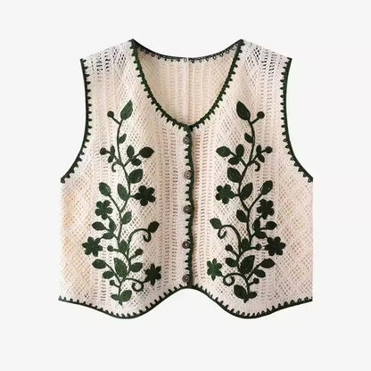 Flower Embroidery Crochet Waistcoat Top Sleeveless