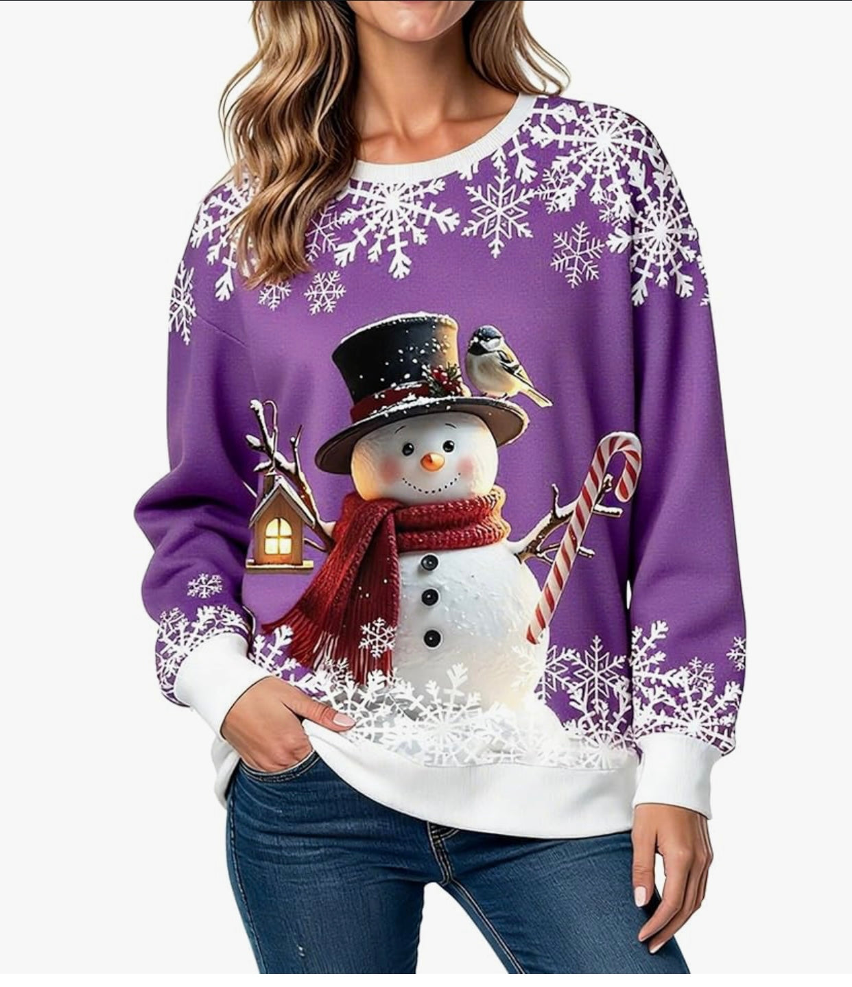 Christmas Sweatshirts for Women:Funny Snowman Printing Xmas Holiday Crewneck Long Sleeve Pullover Top