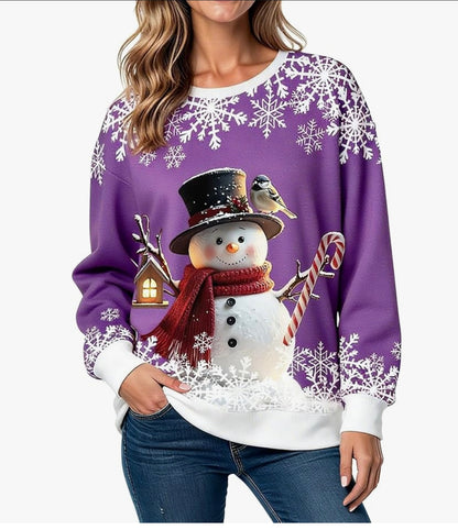 Christmas Sweatshirts for Women:Funny Snowman Printing Xmas Holiday Crewneck Long Sleeve Pullover Top