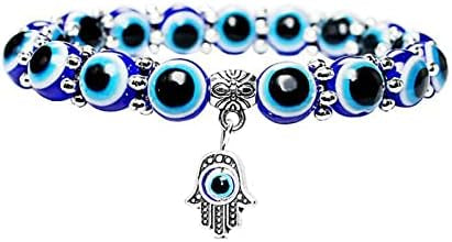ZHIHUI Evil Eye Hamsa Blue Beaded Charm Stretch Bracelet Hand