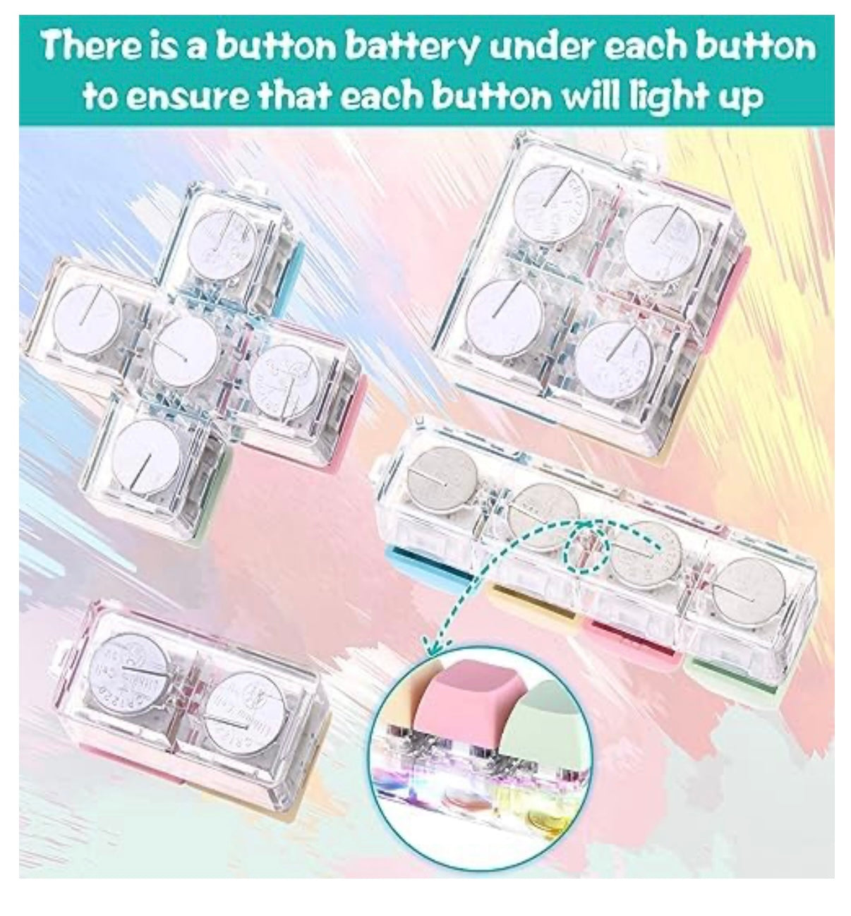 4 Pcs Keyboard Fidget Keychain Decompression Toys Keyboard Fidget Clicker Finger Keyboard Toys,Fidget Keychain with LED Light Stress Relief Keyboard,Keyboard Clicker for Gifts to Pass The Boring Time