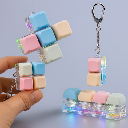 4 Pcs Keyboard Fidget Keychain Decompression Toys Keyboard Fidget Clicker Finger Keyboard Toys,Fidget Keychain with LED Light Stress Relief Keyboard,Keyboard Clicker for Gifts to Pass The Boring Time