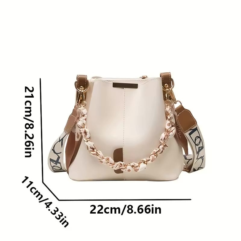 Fashion Women's Shoulder Bag Large Capacity Ribbon Chain Bucket