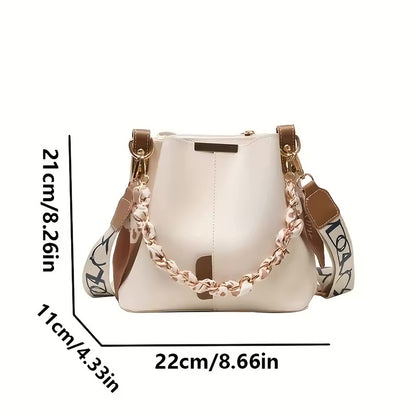 Fashion Women's Shoulder Bag Large Capacity Ribbon Chain Bucket