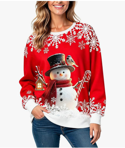 Christmas Sweatshirts for Women:Funny Snowman Printing Xmas Holiday Crewneck Long Sleeve Pullover Top