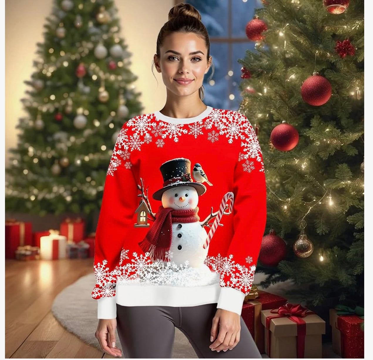 Christmas Sweatshirts for Women:Funny Snowman Printing Xmas Holiday Crewneck Long Sleeve Pullover Top
