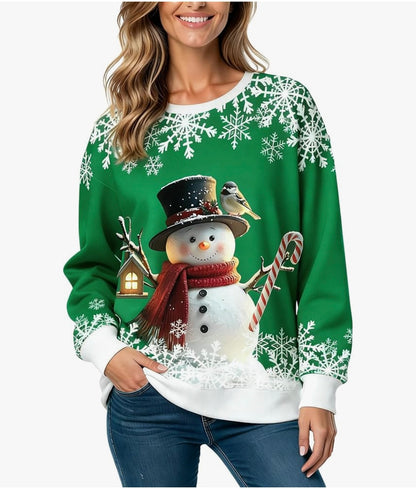 Christmas Sweatshirts for Women:Funny Snowman Printing Xmas Holiday Crewneck Long Sleeve Pullover Top